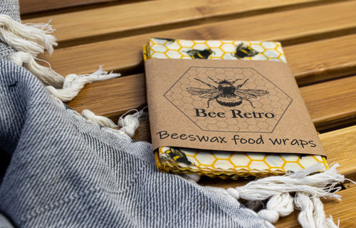 Bee Retro Beeswax Wraps 3 pack medium bees & honeycomb