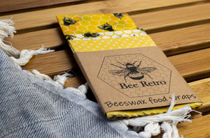 Bee Retro Beeswax Wraps 3 pack mixed size bees & honeycomb
