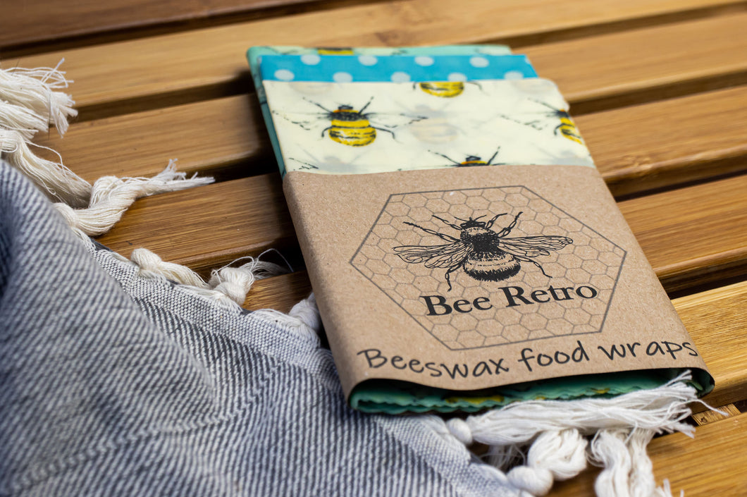 Bee Retro Beeswax Wraps 3 pack mixed size bees